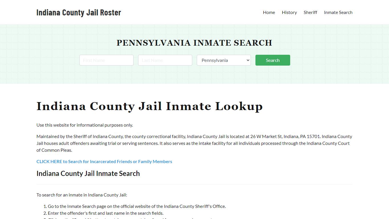 Indiana County Jail Roster Lookup, PA, Inmate Search